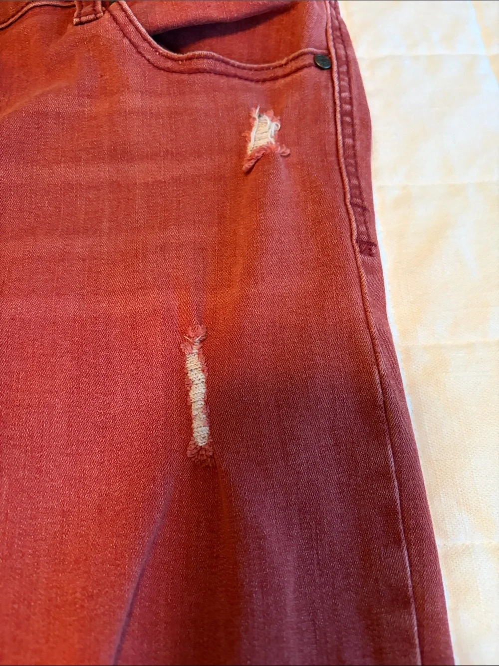 Women’s Red Distressed Skinny Jeans - Classic Fit